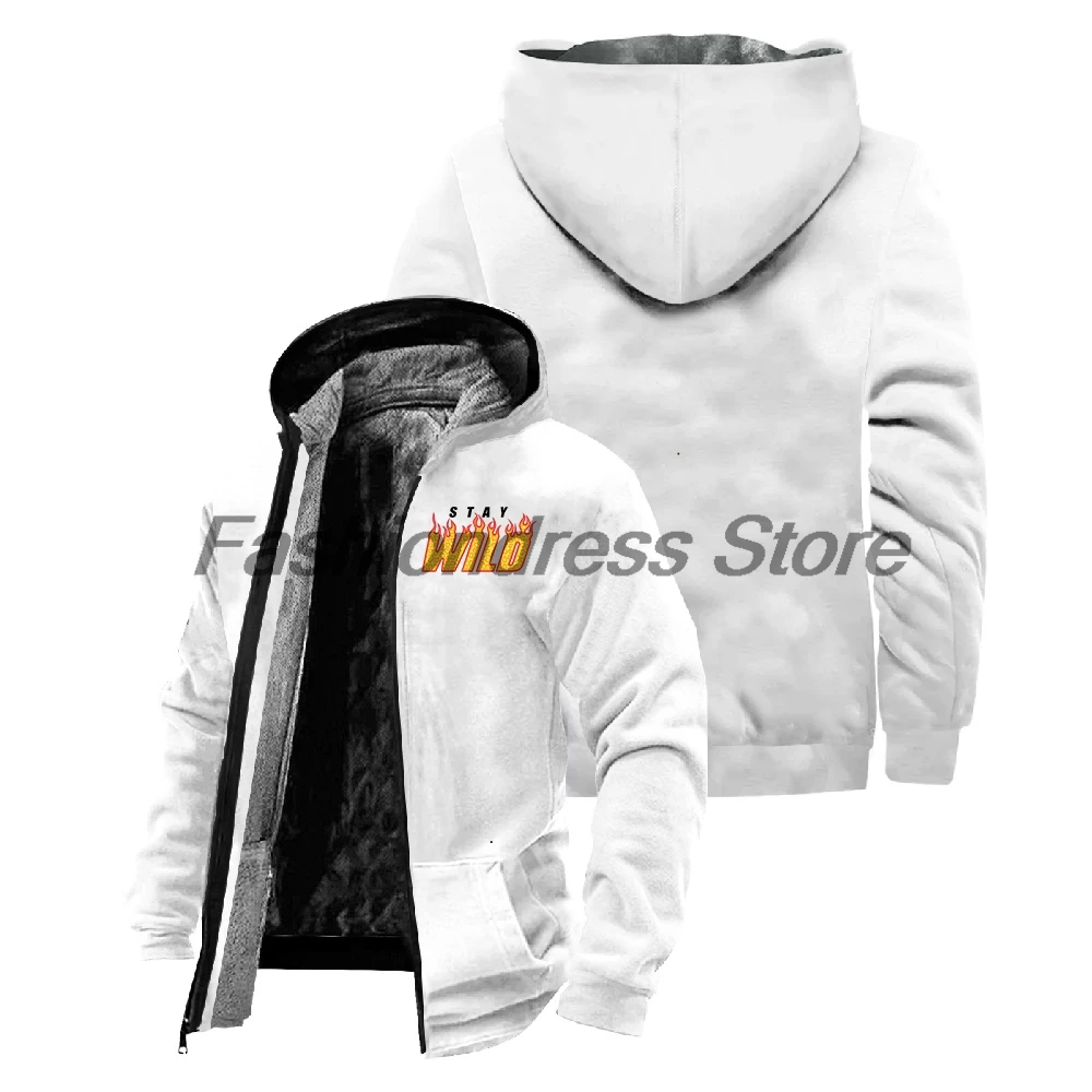 Ben Azelart Stay Wild Merch Hooded Jacket Parkas Long Sleeve Zip Up Hoodie Women Men Winter Outerwear Coat