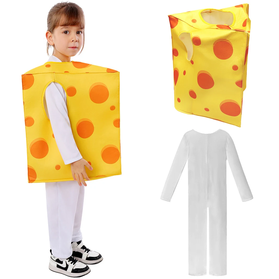 Costume de nourriture de fromage jaune pour enfants, tunique mignonne unisexe pour enfants, combinaison d'Halloween, cosplay pour filles et garçons, vraiment cheesy