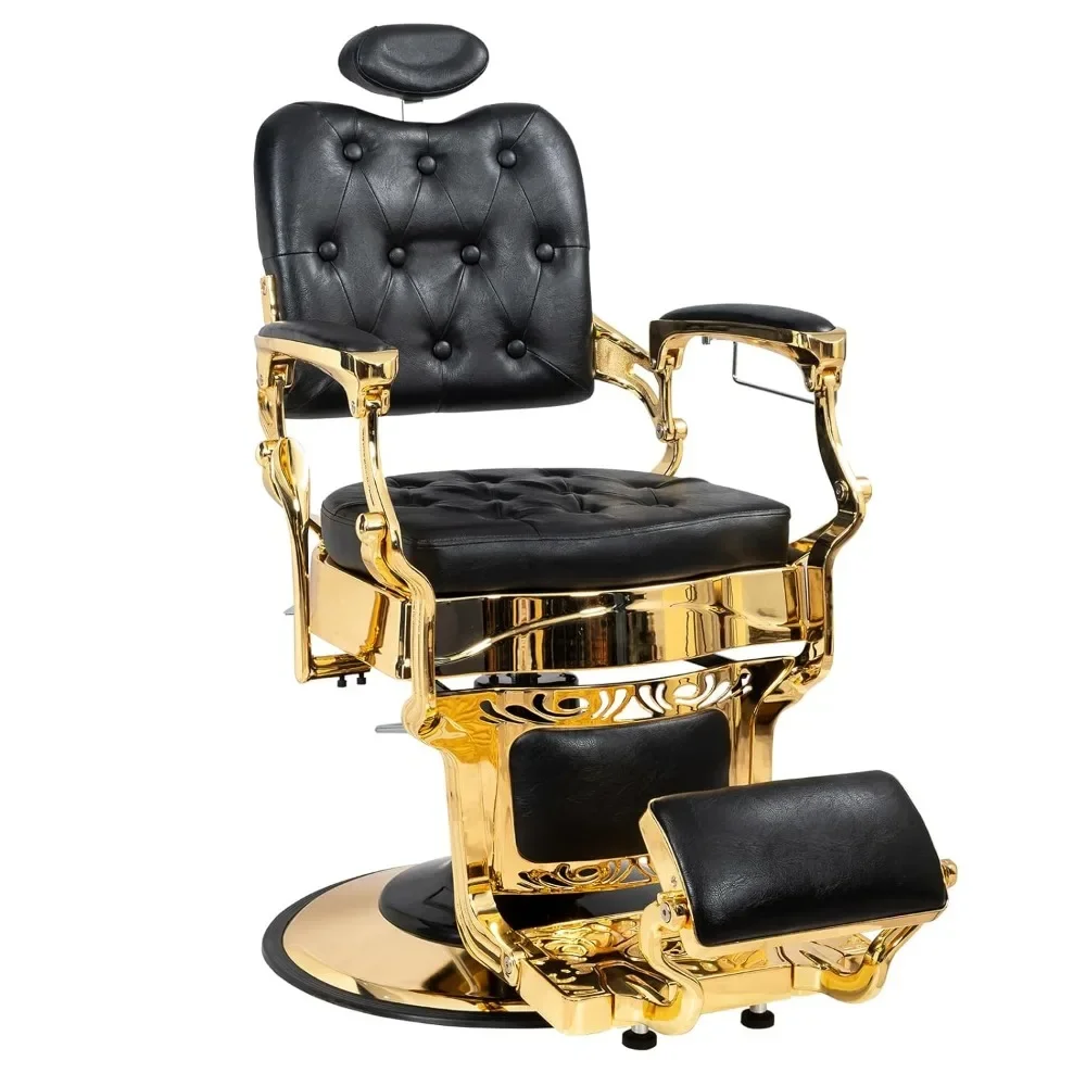 

"Heavy Duty Vintage Barber Chair - Hydraulic Recline w/ Headrest, 700lb Capacity & 360° Swivel, Salon Professional"​