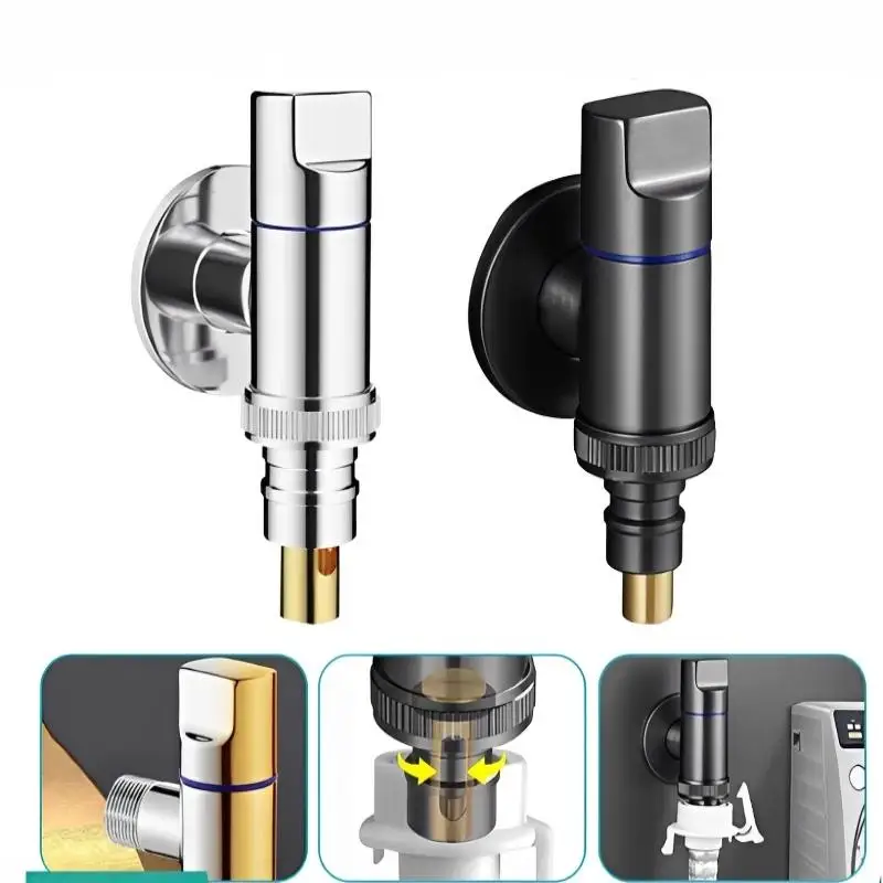Quick Opening Multi Use Angle Valve Food Grade Stainless Steel Rust Proof for Washing Machine Home Laundry Daily Use