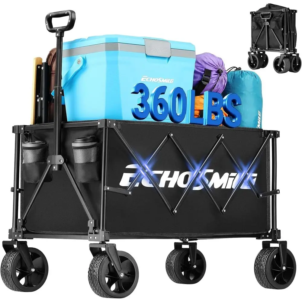 Carrito Plegable Resistente con Ruedas Todoterreno para Exteriores, Camping, Playa, Compras y Picnics (Negro)