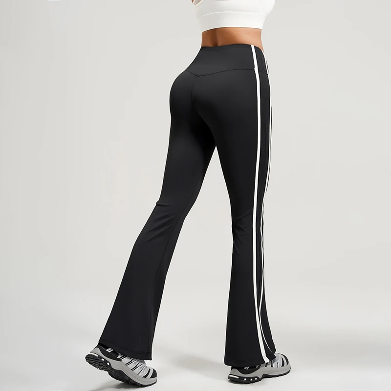 Korean Striped Flared Yoga Leggings Women Spring Summer Comfy Casual Sports Wide Leg Pants Woman Daily Outdoor Workout Trousers