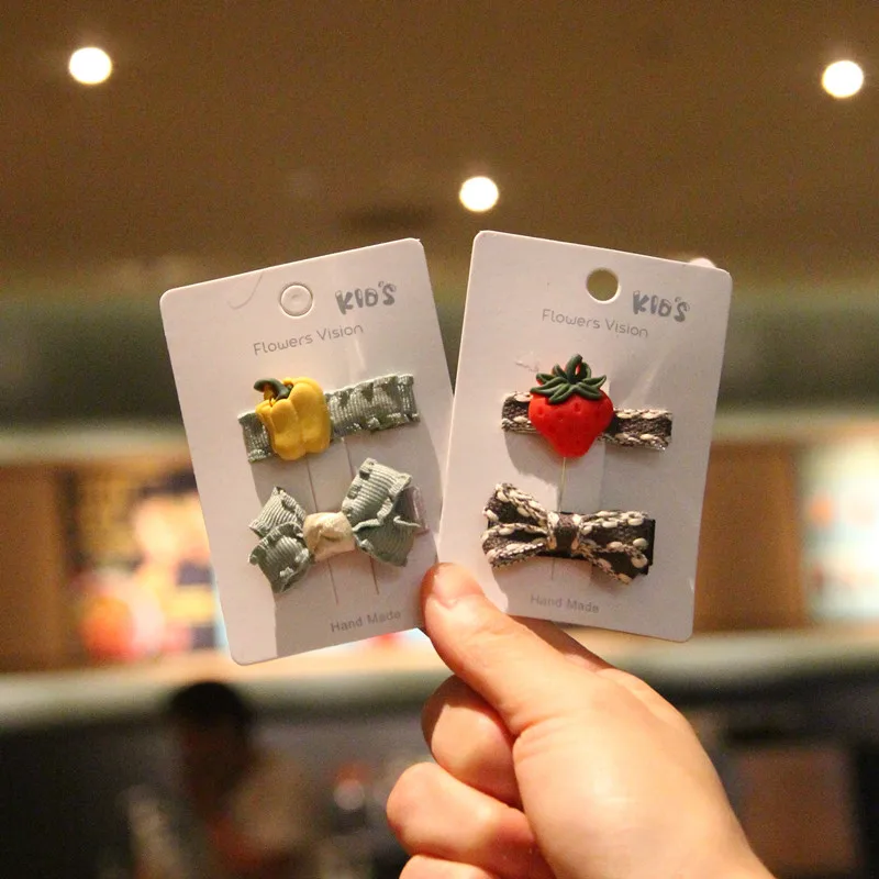 

2 шт./лот, детские аксессуары для волос ручной работы для девочек, заколка для волос с бантом, детские заколки для волос с бантом и фруктами, заколка, головной убор