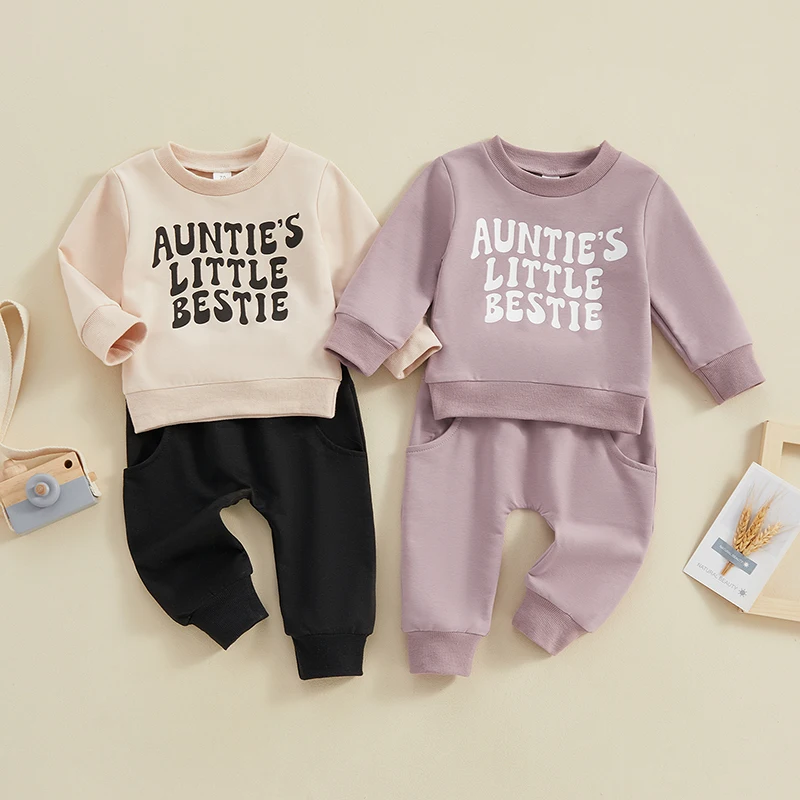 

Spring Autumn Baby Girl Clothes Casual Outfit Letter Sweatshirt+Pant Suit Children Loungewear Tracksuit Toddler Clothing Set