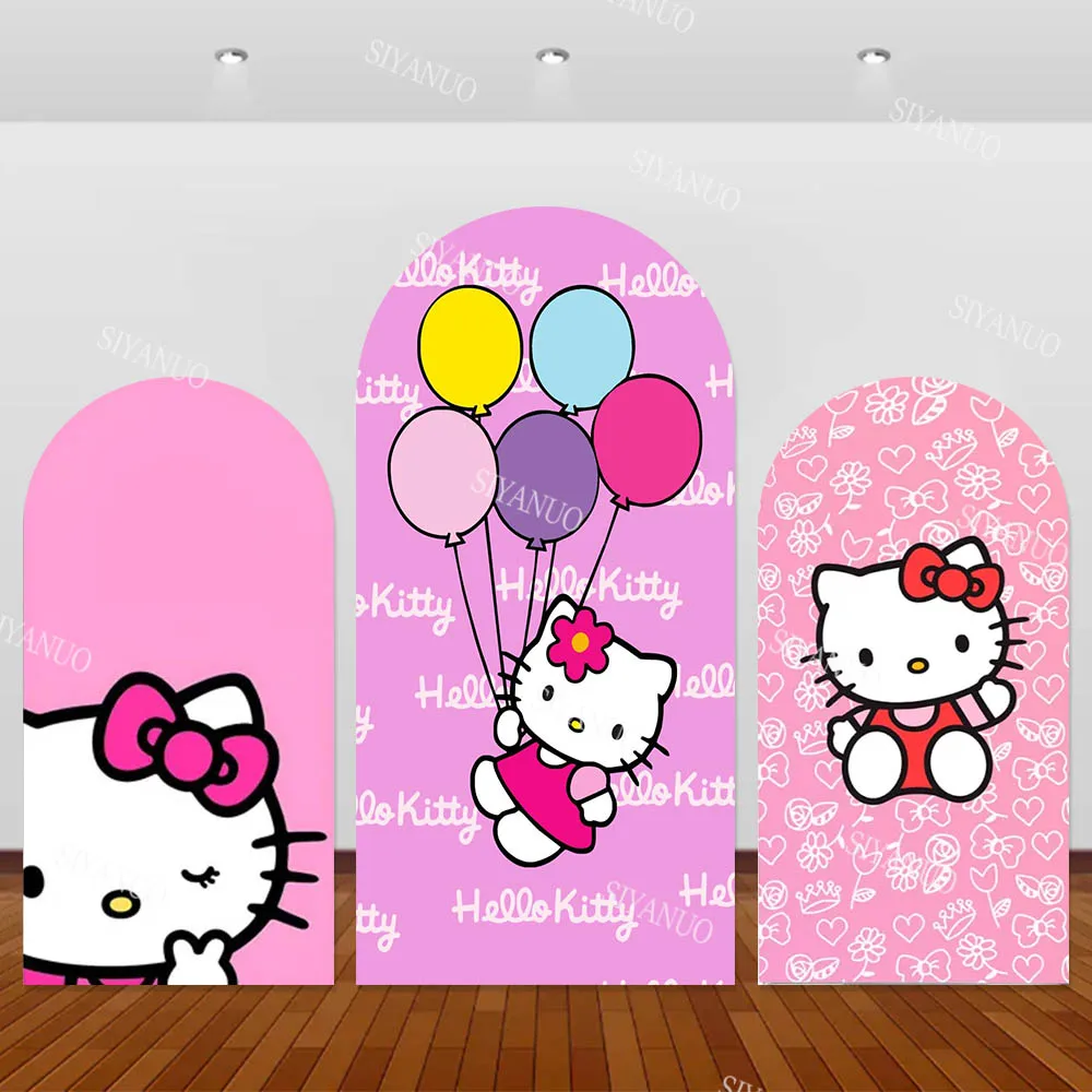 

Фон для фотосессии Hello Kitty: розовая арка, декор для детского дня рождения, фон для фотосъемки на детский праздник
