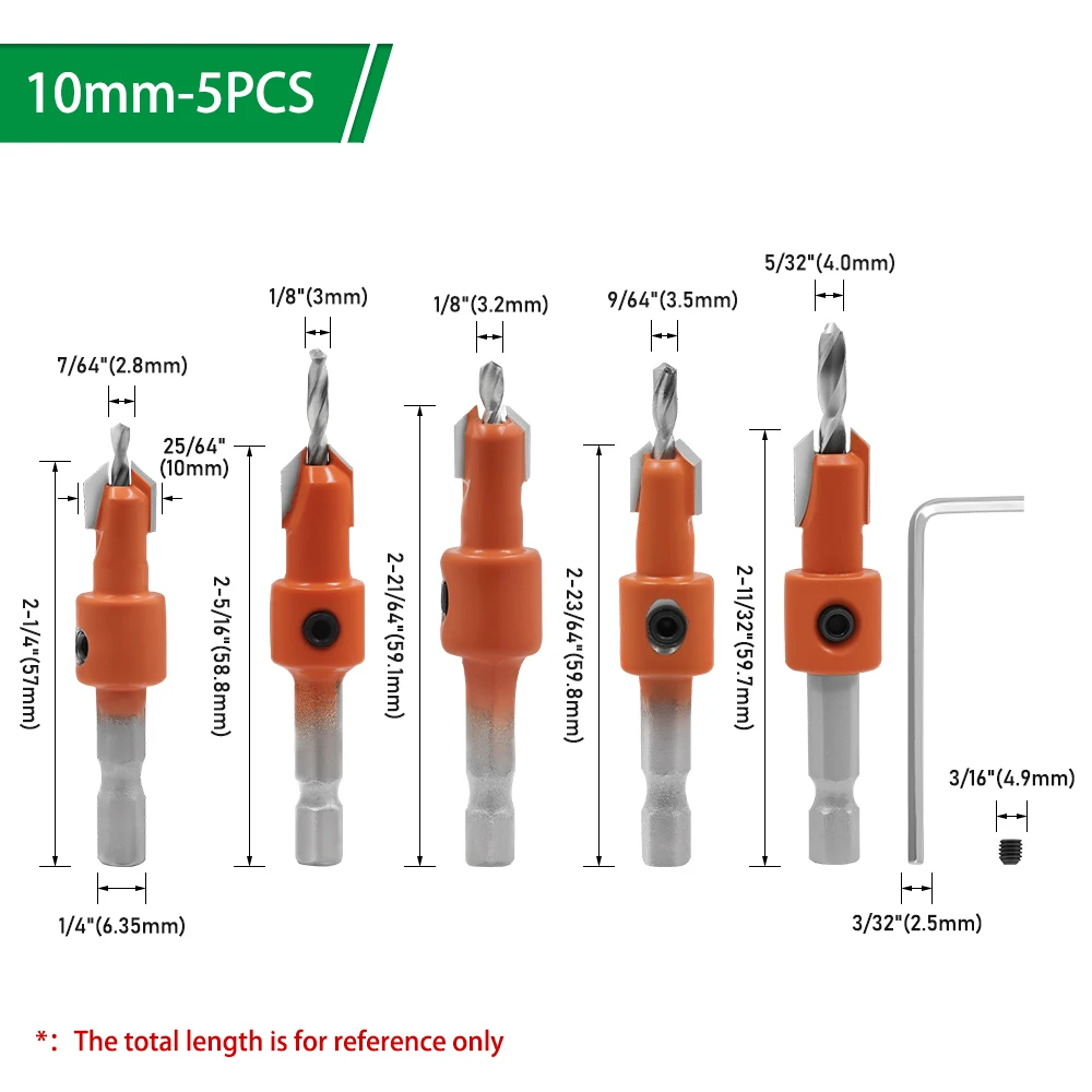 LAVIE 5-6-teiliges Senkbohrer-Set mit Sechskantschaft, konische HSS-Bohrer für Holzbearbeitung, Reibahlen- und Entgratwerkzeug CH339D08T5 – Detail 9