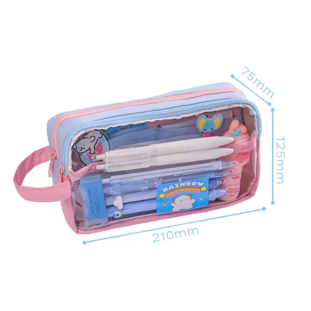 Portable PVC Pen Bag Contrast Color Transparent Pencil Case Large Capacity Waterproof Pen Box Gift