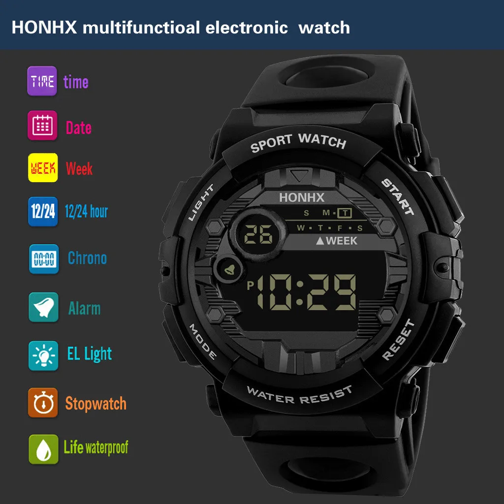 Kegllect férfiak Digitális nézni Élet Vízálló sportok Beleüt Hangzás riasztás watches