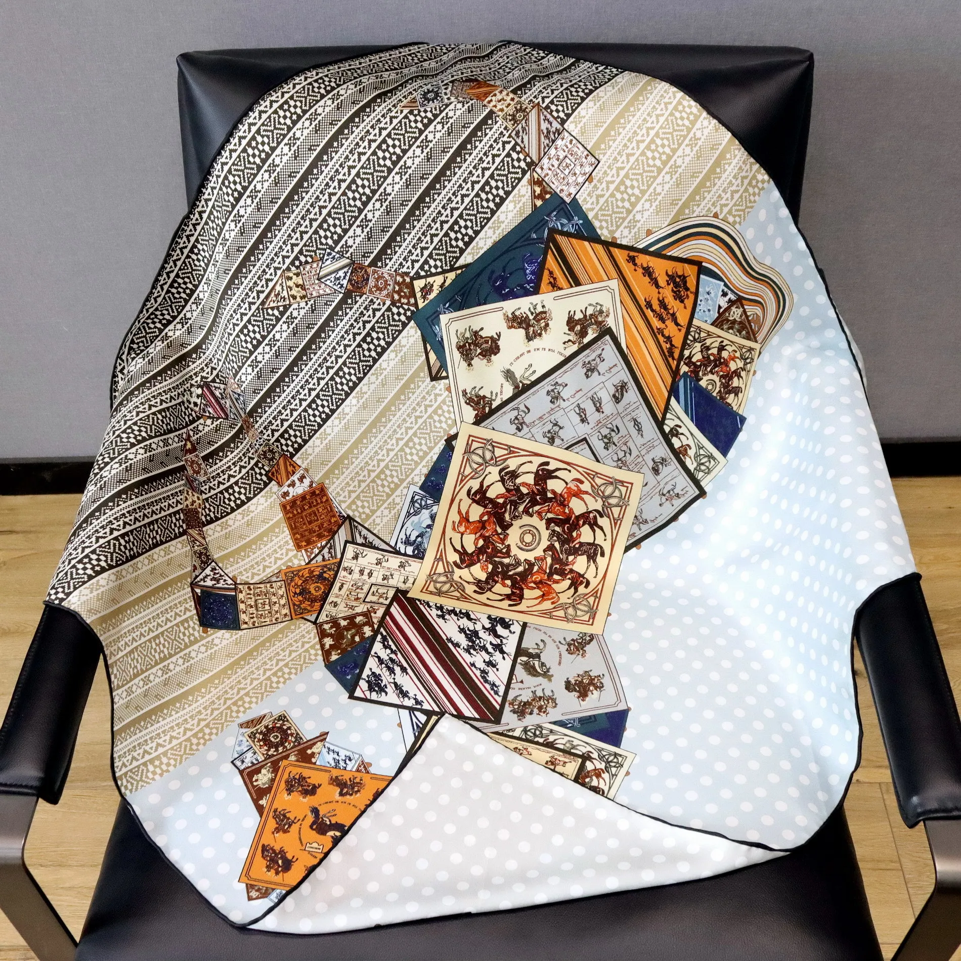 

Двусторонний шелковый шарф 90 см, 18 мм, женские банданы с принтом лошади, сумка на голову, аксессуары, роскошные шали, шарфы для волос, платки Femme