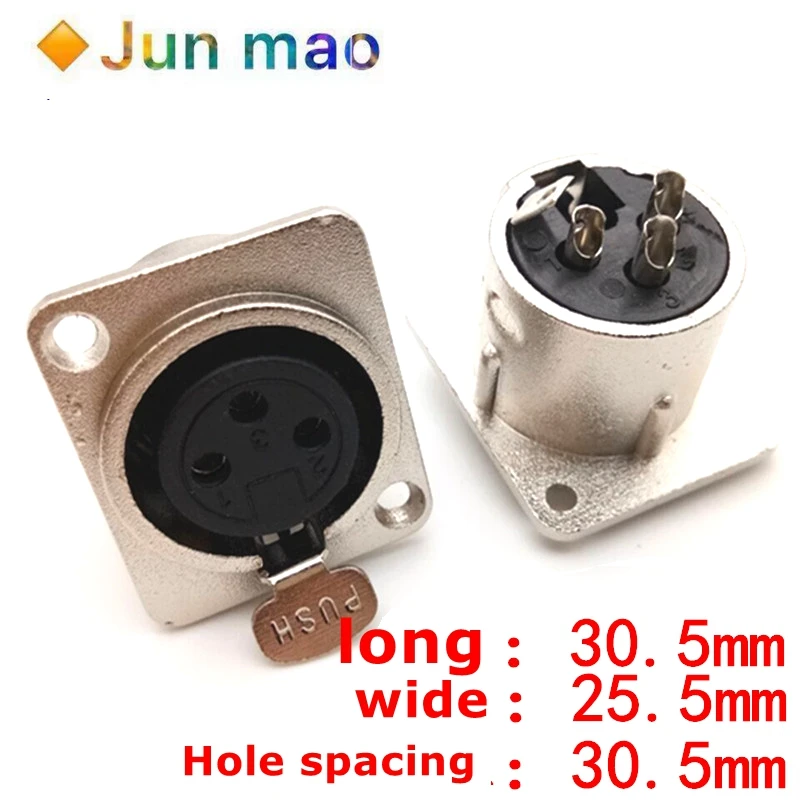 

1PSC Metal square three core Caron female audio microphone socket 3-core XLR male female audio seat XLR