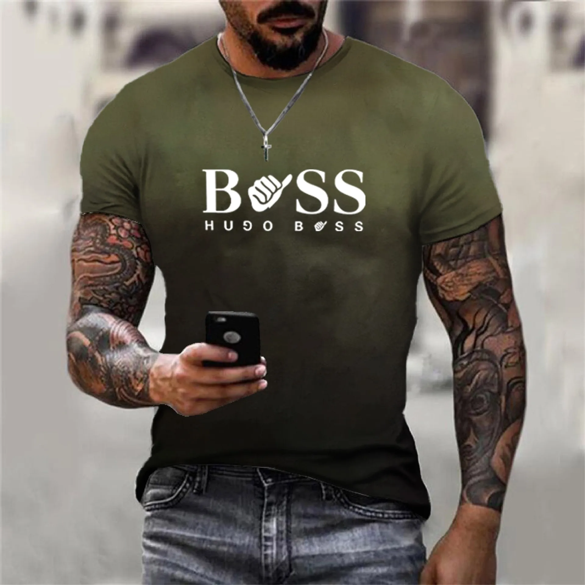 Summer Men\'s T-Shirt New Round Neck Short Sleeve Top Letters Printed Pattern Short Sleeve Summer Outdoor Sports Short Sleeve