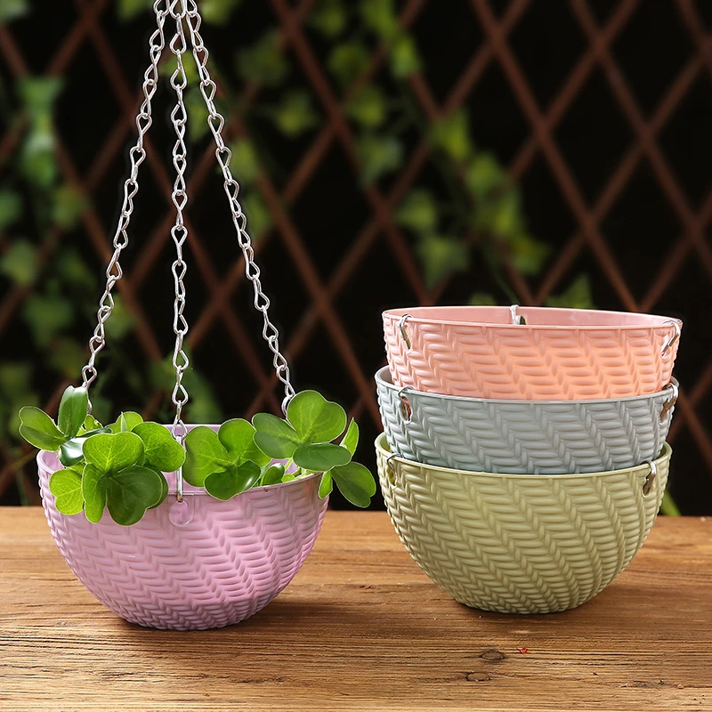 Balcony Chain Hanging Planters Flower Pot Basket Imitation Rattan Weaving Self-Absorbent Outdoor Garden Plant Hanger Flowerpot