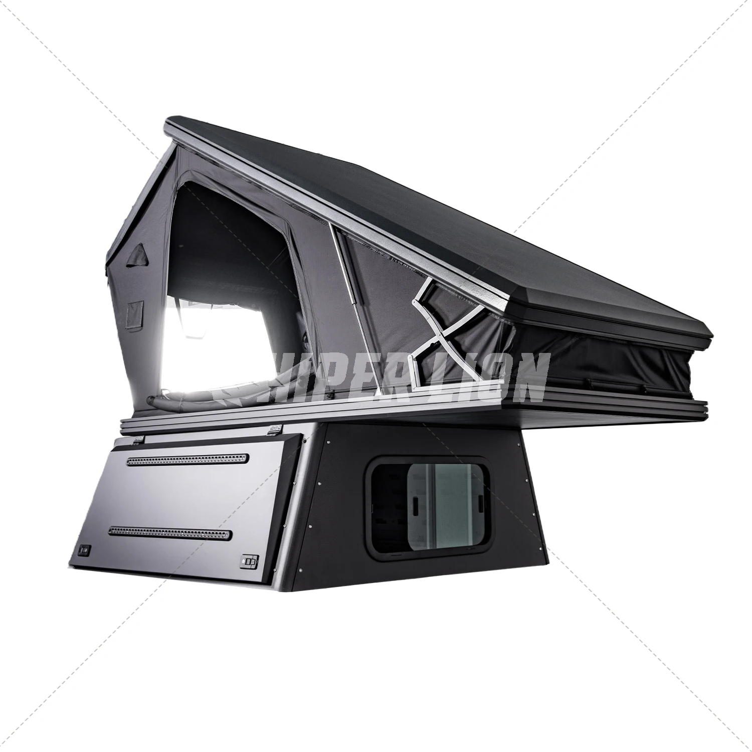 Hard Shell Truck Camper Triangular Rooftop Tent With Canopy Big Sleeping Space For Ford, Tacoma, Tundra