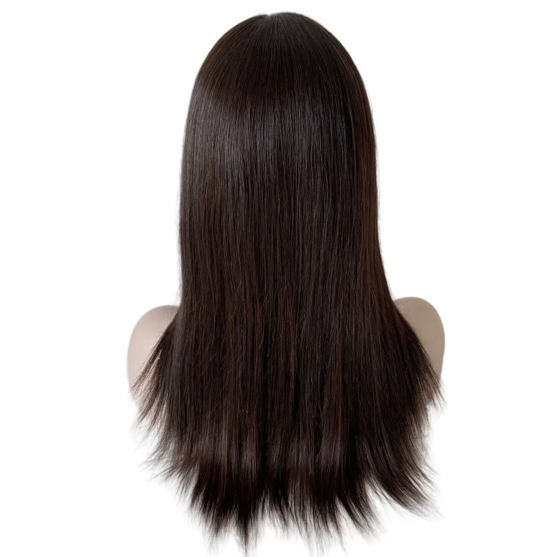 Cabelo humano virgem europeu cor marrom escuro 2 #   Perucas kosher de seda reta 4x4 peruca judaica superior de seda para mulheres