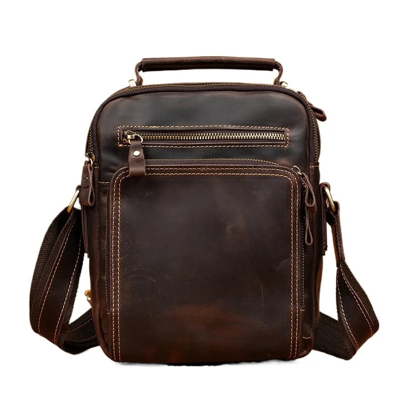

Men's Crossbody Sling Bag Crazy Horse Leather Large Capacity Stylish Vintage Casual Shoulder Bag for Travel Work
