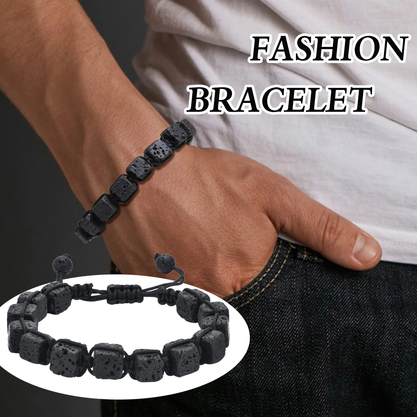 Vnox Black Lava Stone Bracelet, Men's Energy Power Gift
