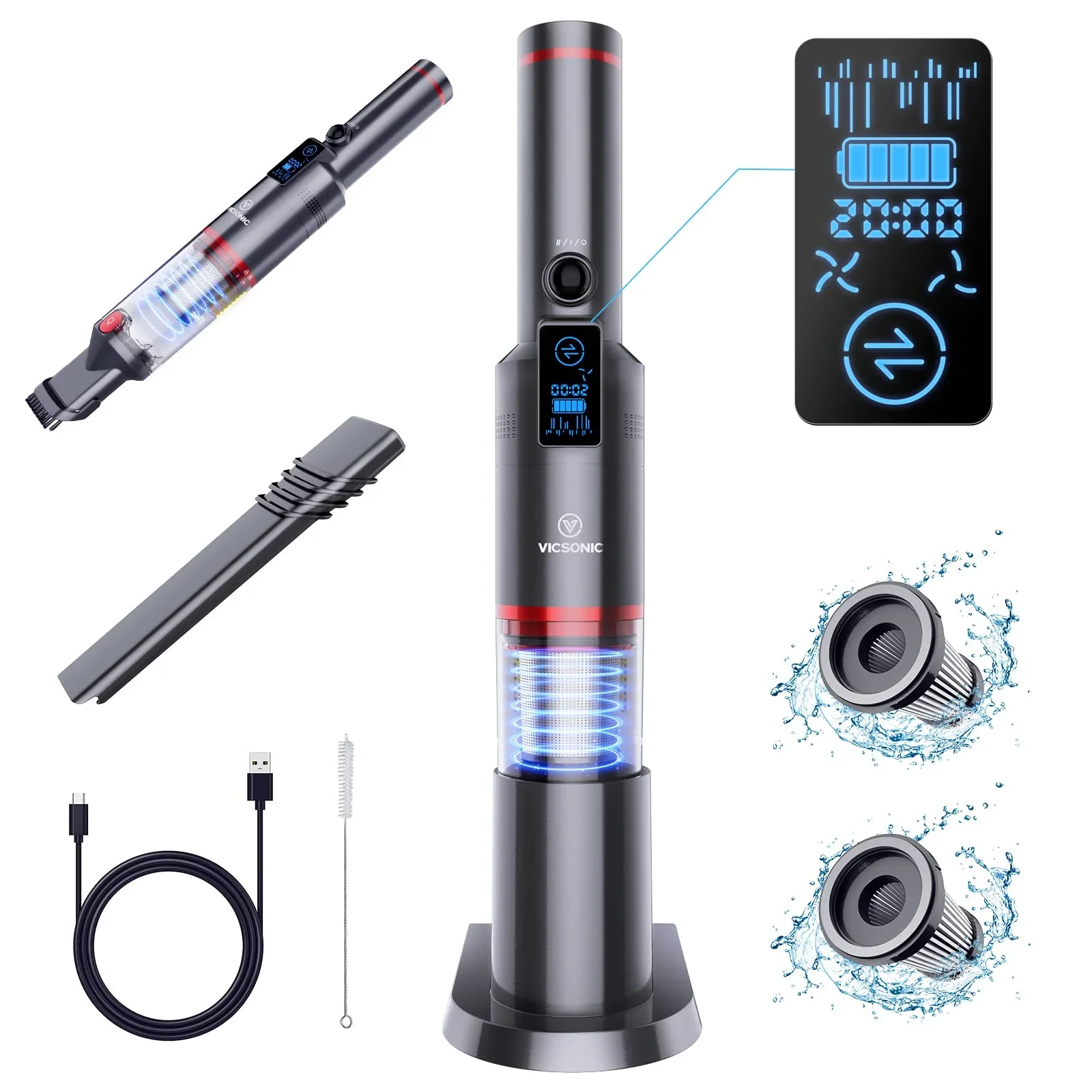 

Vicsonic H2-BLDC100W Wireless Mini Car Vacuum Cleaner Handheld Cordless 9000pa Vacuums Indoor