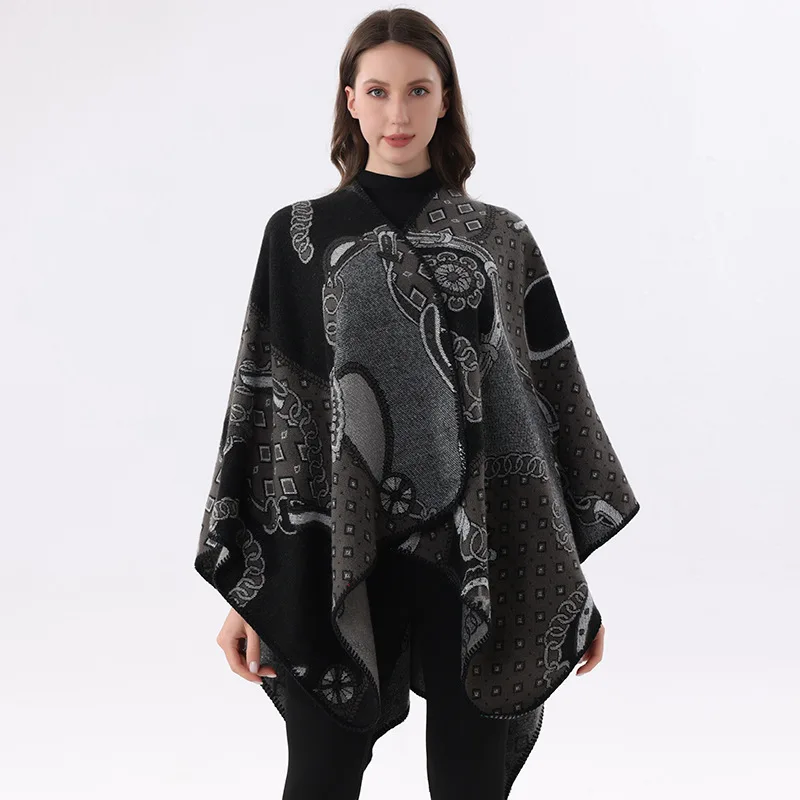Winter best-selling jacquard patterned, split-design, faux cashmere women’s scarf, versatile and thickened for warmth,