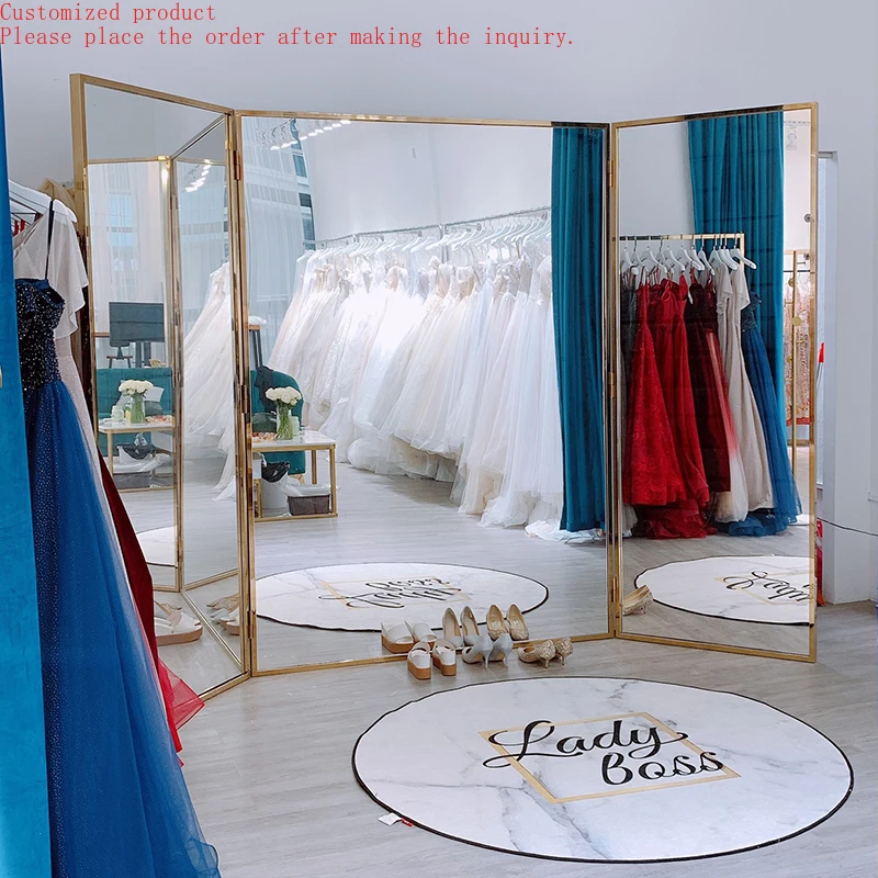 

Fine Wedding Dress Metal Stainless Steel Standing Wall Hanging Round Mirror for Custom Size