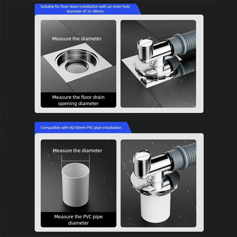 

Black Silver Floor Drain Cover Double Purpose Insect Prevention Multifunctional Tee Connector Anti-Overflow Snap Joint