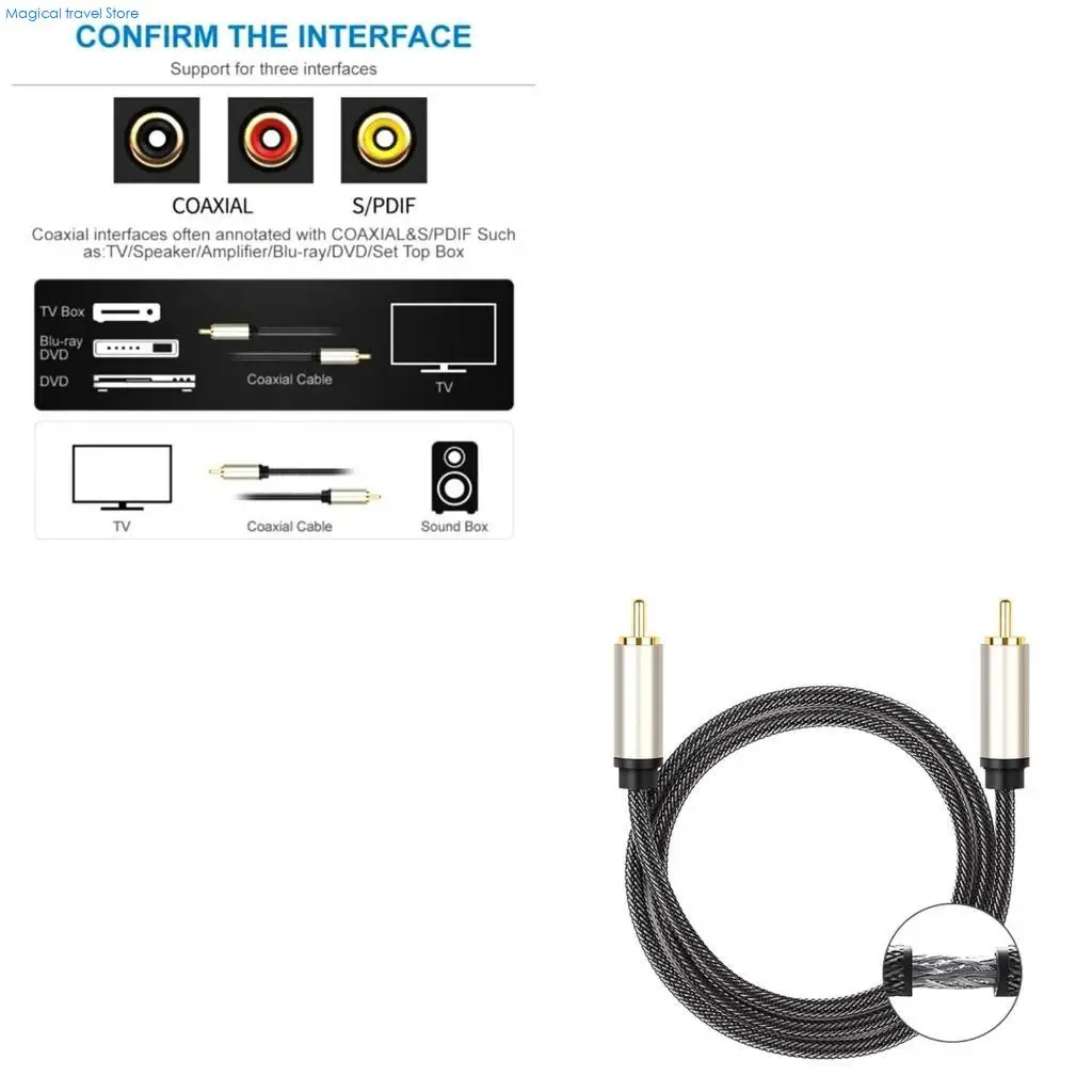 N2UB Braided RCA Male to Male SPDIF Digital Stereo Cable Video Cord for Theater