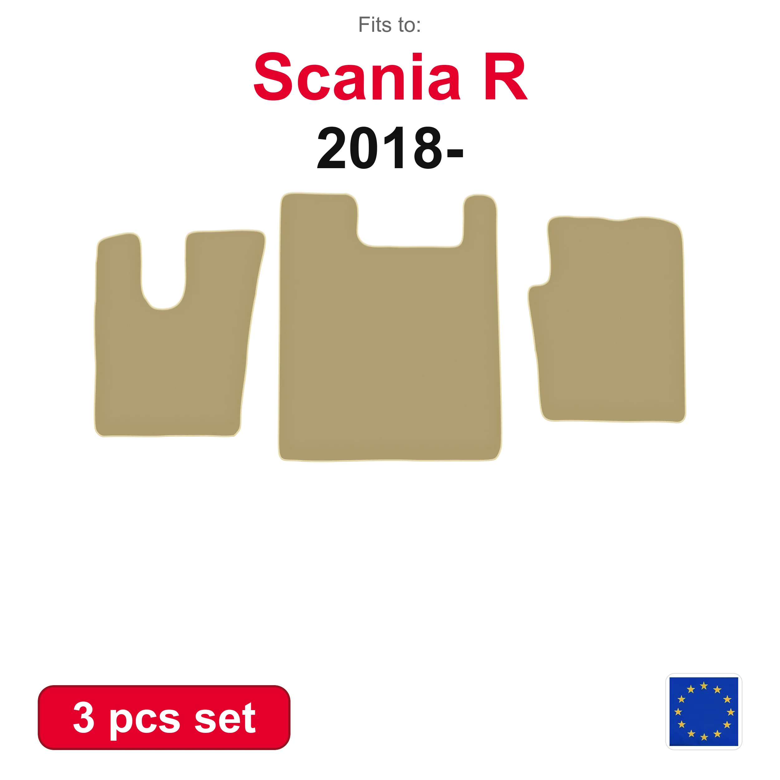PREMIUM auto-velourmatten voor Scania R vrachtwagen (2018-) -beige, passend (3 stuks) set automatten voor in de auto