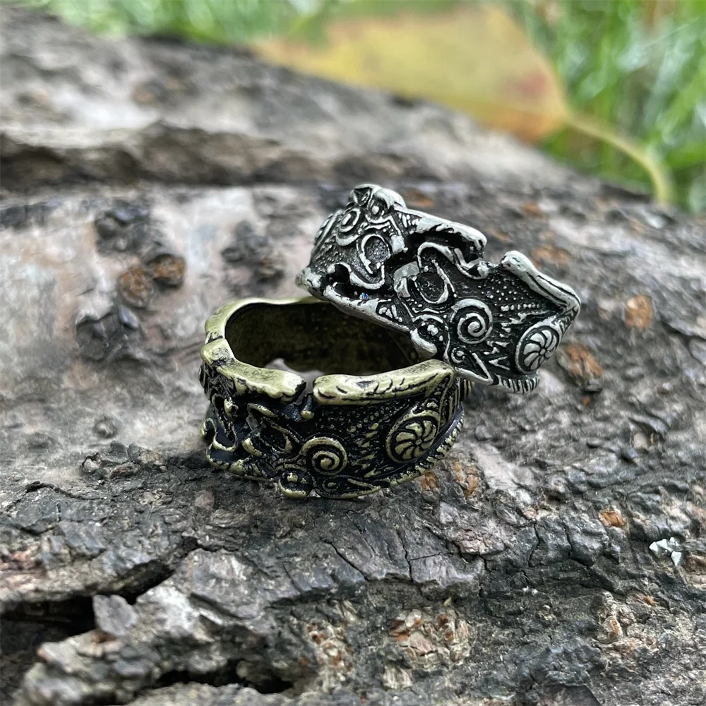 Nostalgia Gothic Wolf Amulet Viking Animal Ring Mens Signet Adjustable Rings For Women