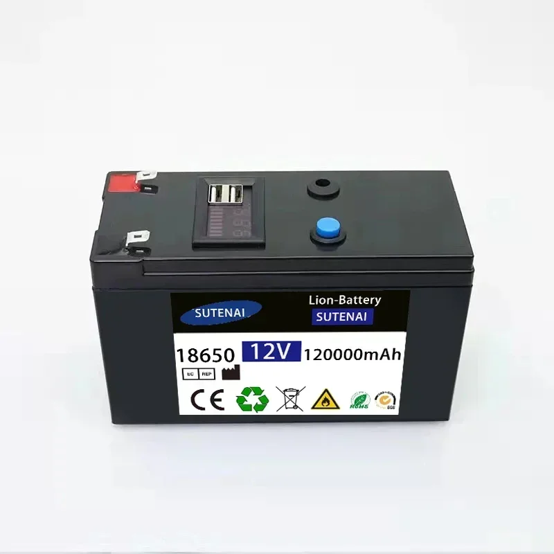 แบตเตอรี่แบบชาร์จไฟได้แบตเตอรี่ลิเธียม18650 120Ah แบตเตอรี่12V สำหรับพลังงานแสงอาทิตย์ยานพาหนะไฟฟ้าแบตเตอรี่ + ที่ชาร์จ12.6v3A