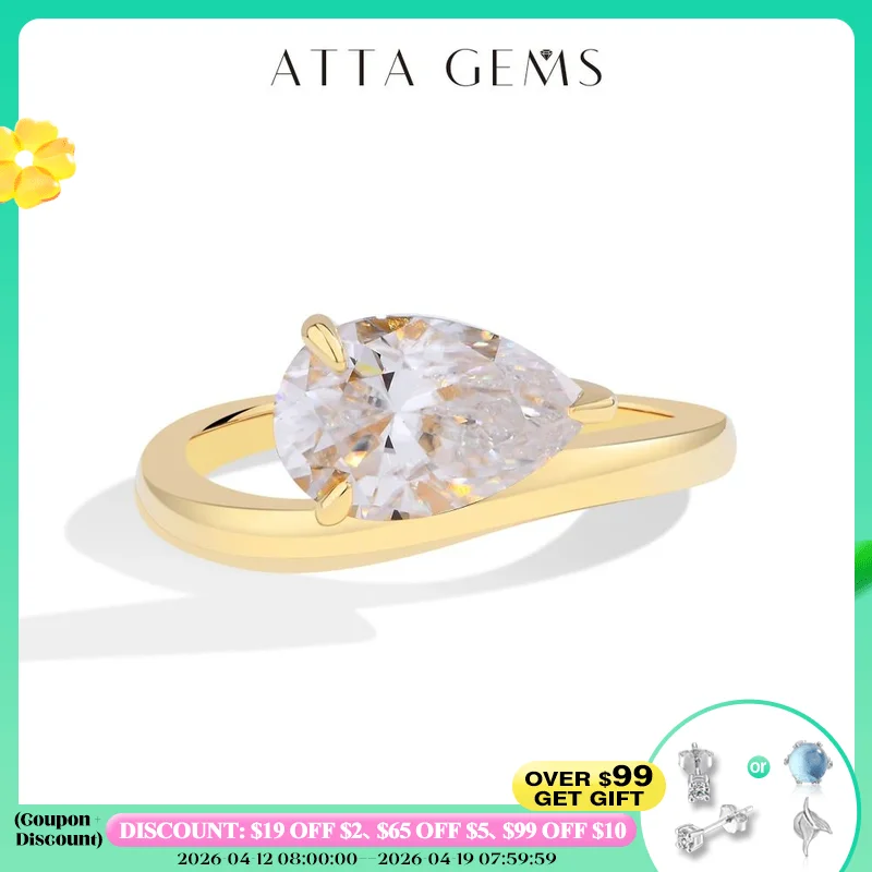 

ATTAGEMS сверкающее кольцо с муассанитом грушевидной огранки 3CT для женщин VVS1 Lab Diamond Wavy Band S925 стерлингового серебра пасьянс свадебный подарок