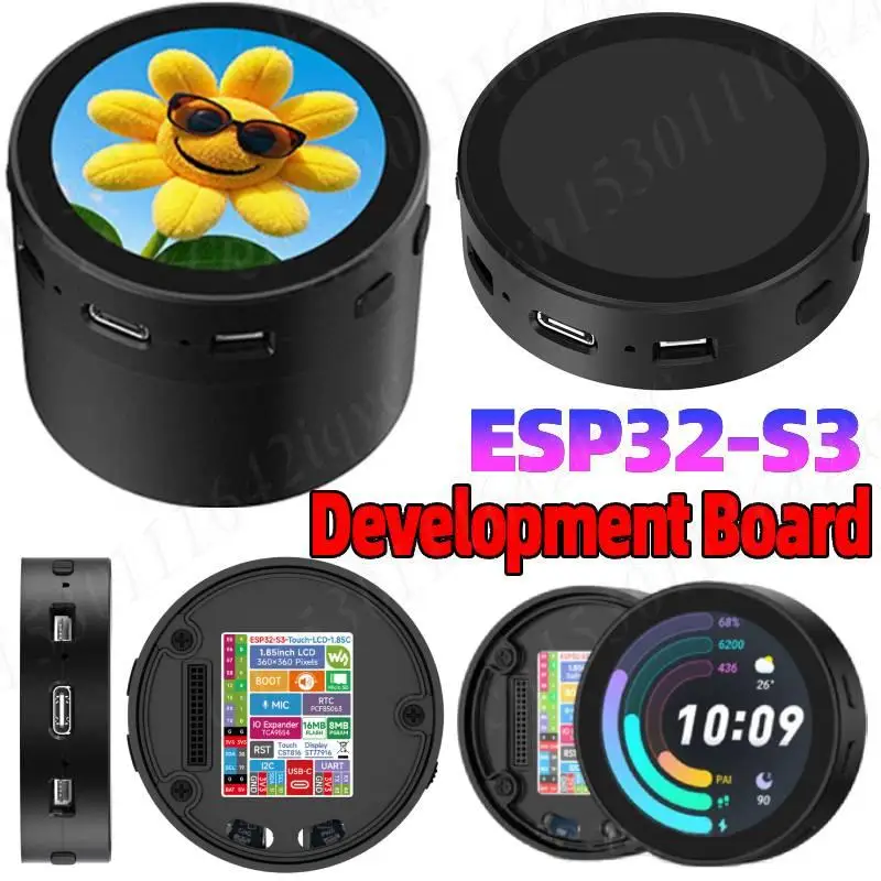 

Плата разработки ESP32-S3, 1,85-дюймовый круглый сенсорный дисплей, плата MCU, разъем Type-C, DeepSeek, коробка голосового чата AI, беспроводной модуль