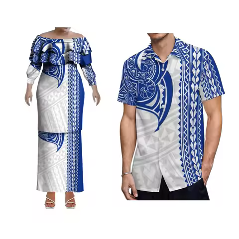 Island Sunset Slim Dress Women Customizable Polynesian Samoa Hawaii Ruffle Collar Fishtail Skirt Lightweight Evening