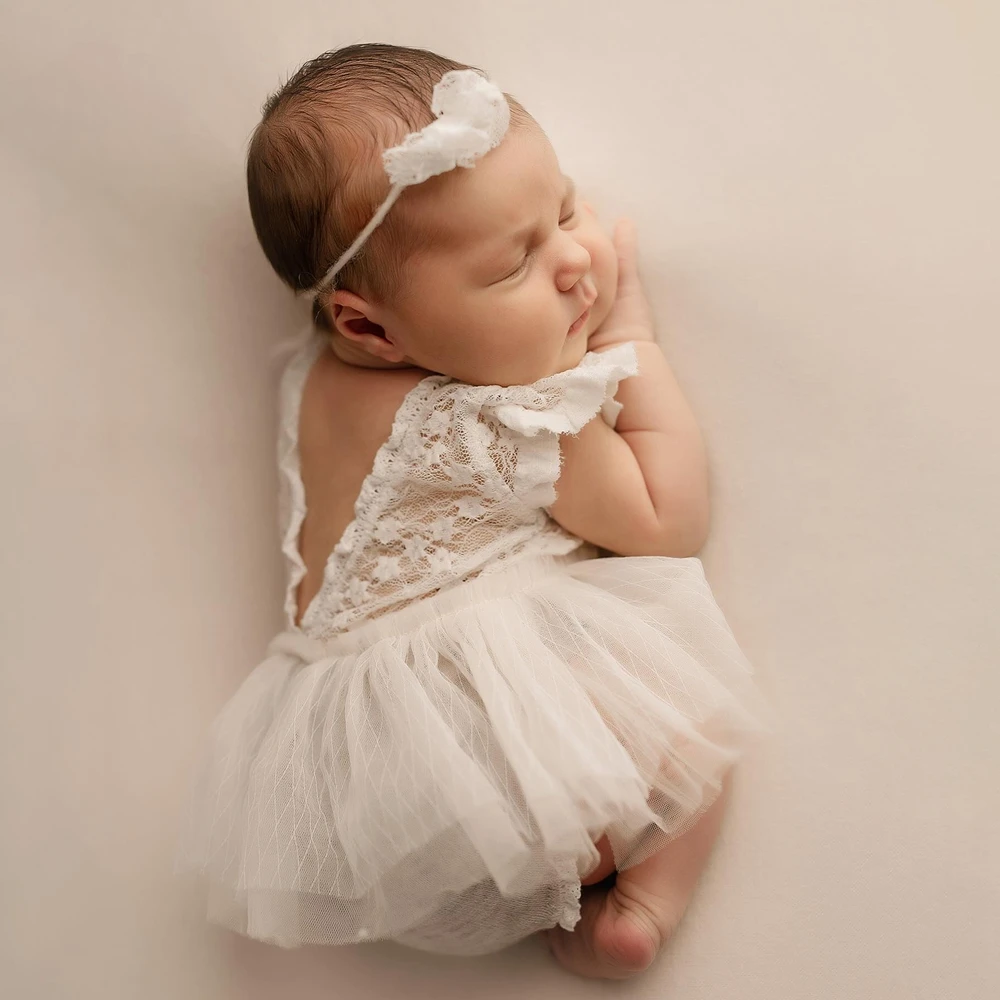 Newborn Photography Props White Lace Tulle Dress Baby Photo Shoot Outfit Newborn Photo Accessories Costume 0-3 Months