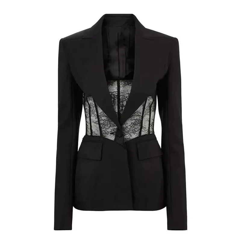 No Hood Patchwork Coat Regular Length Elegant Style Women Jacket with Single Breasted Long Sleeve Regular Sleeve Ordinary Length