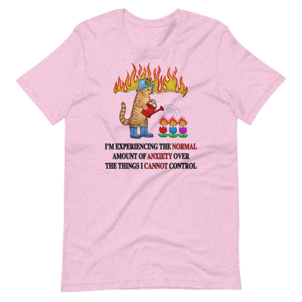Normal Anxiety Unisex T-shirt Anxiety Disorder Shirt Firefighter Cat Graphic Printed Tshirt Men Women Casual Tee Daily Life Tops