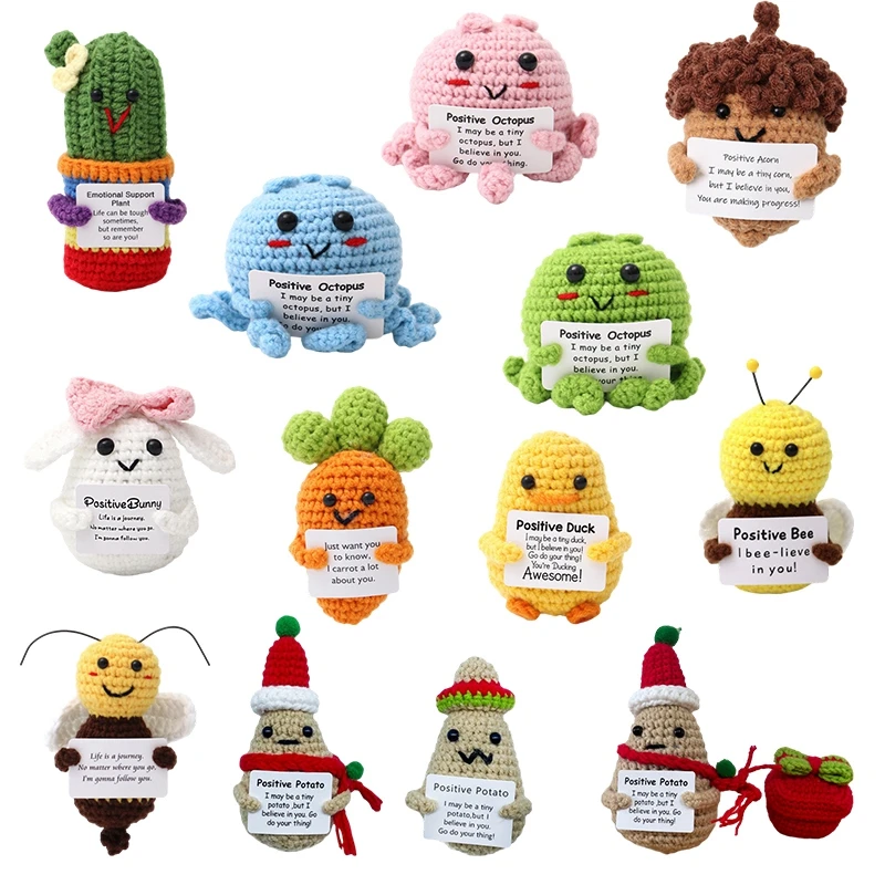 Crochet Doll Finished Crochet Animals Fruit Ornament Cartoon Hand Woven Octopus Frog Ornament Cute Room Decor Desk Decorations
