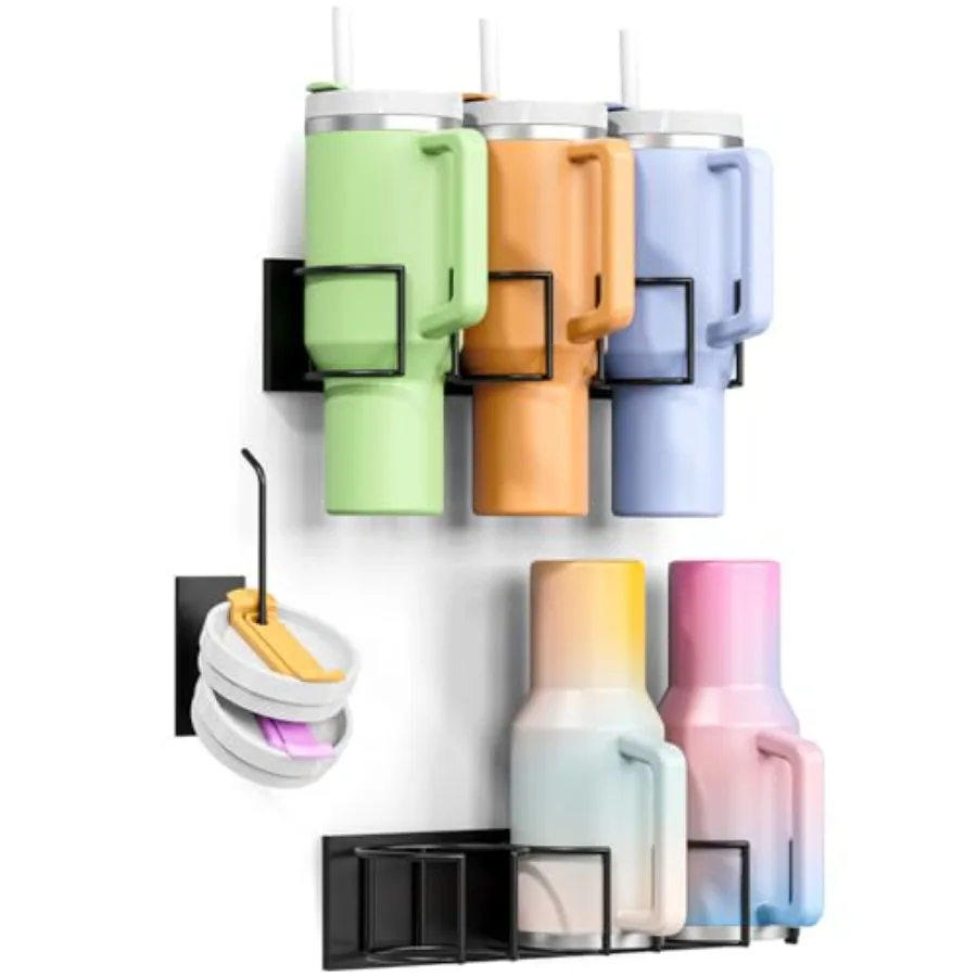 

Magnetic Cup Holder for Refrigerator Water Bottle Organizer with 2 Holders 1 Lid Rack for 40 oz Tumbler Lid Organizer for Cu