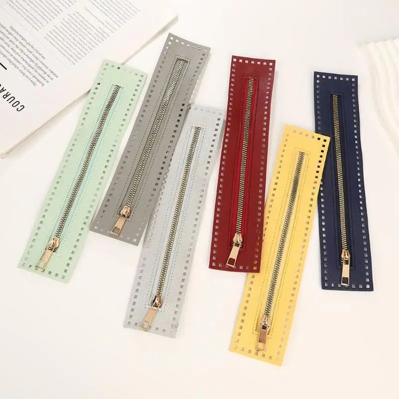 Bolso utilitario con cremallera de cuero de doble cara de 27cm, bolso de ganchillo con cremallera de cuero, accesorios de costura con cremallera sólida