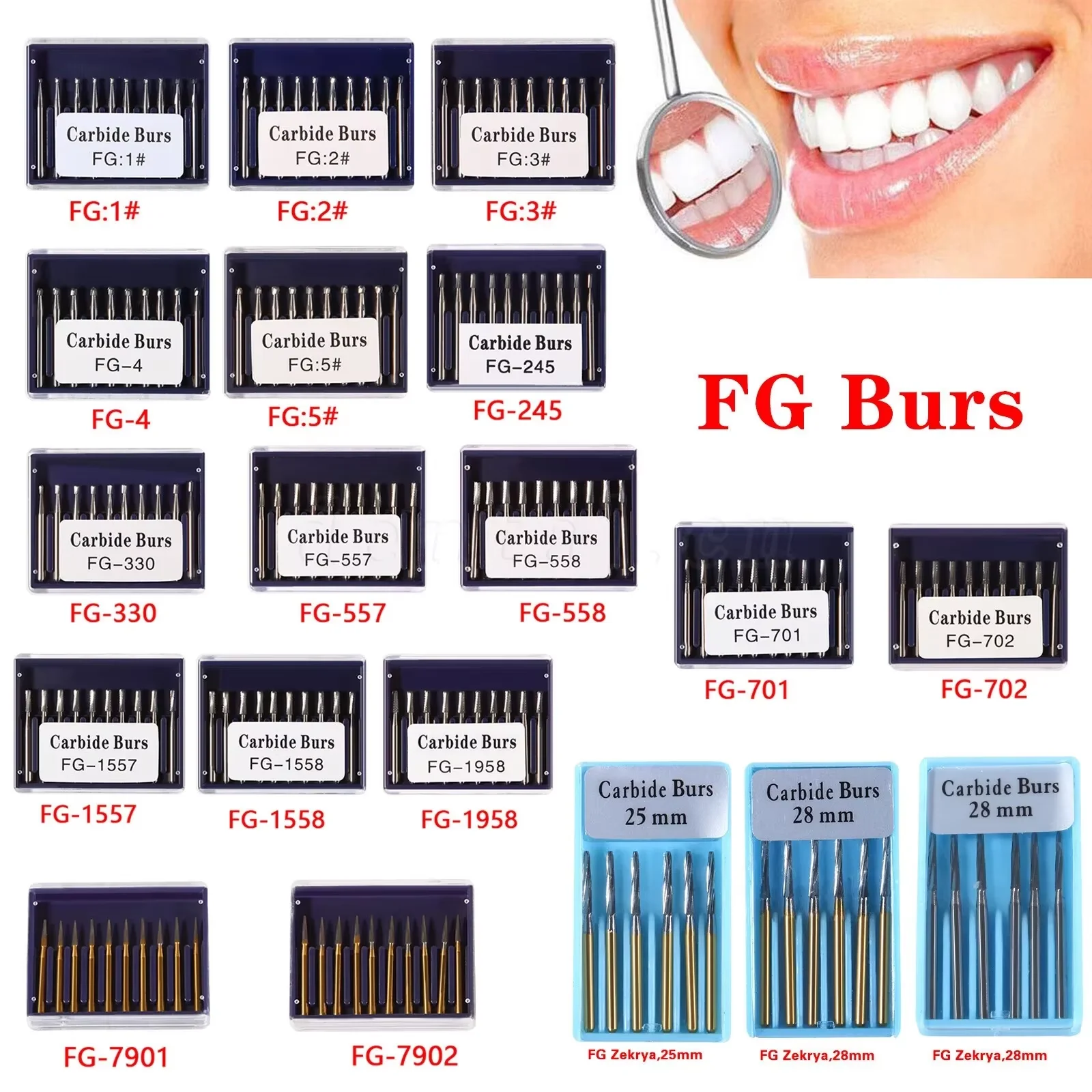 

Dental Tungsten Carbide Steel Burs FG Bur Cutting Burs for High Speed Handpiece