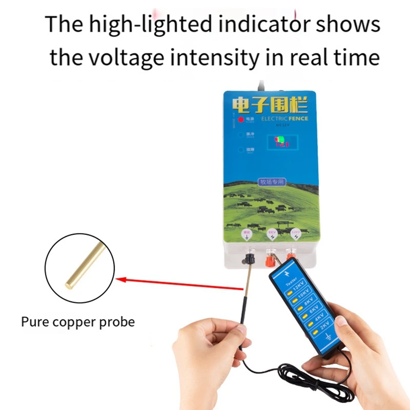 1 PCS 12KV Neon Fence Voltage Tester, Professional 2000 To 12000V 6 Neon Indicator Lights Blue & Black Plastic For Farms