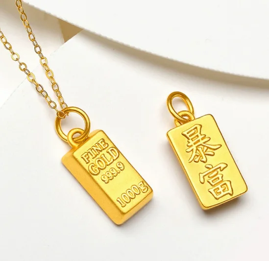 24k pure gold brick pendants for women fine gold pendant