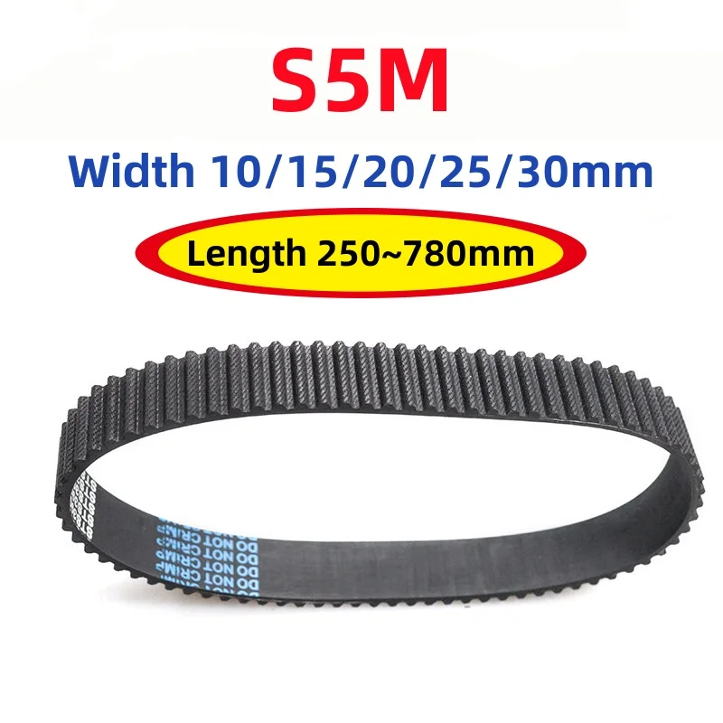 S5M Black Rubber Synchronous Belt Width 10/15/20/25/30mm Closed-Loop Transmission Belts Length 250~780mm