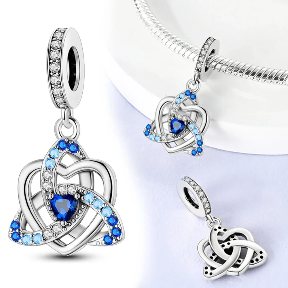 Silver S925 Heart Celtic Knot Charms Lucky Blue Eye Beads Pendants Fit Original Bracelet Fine DIY Jewelry Gifts for Women Making