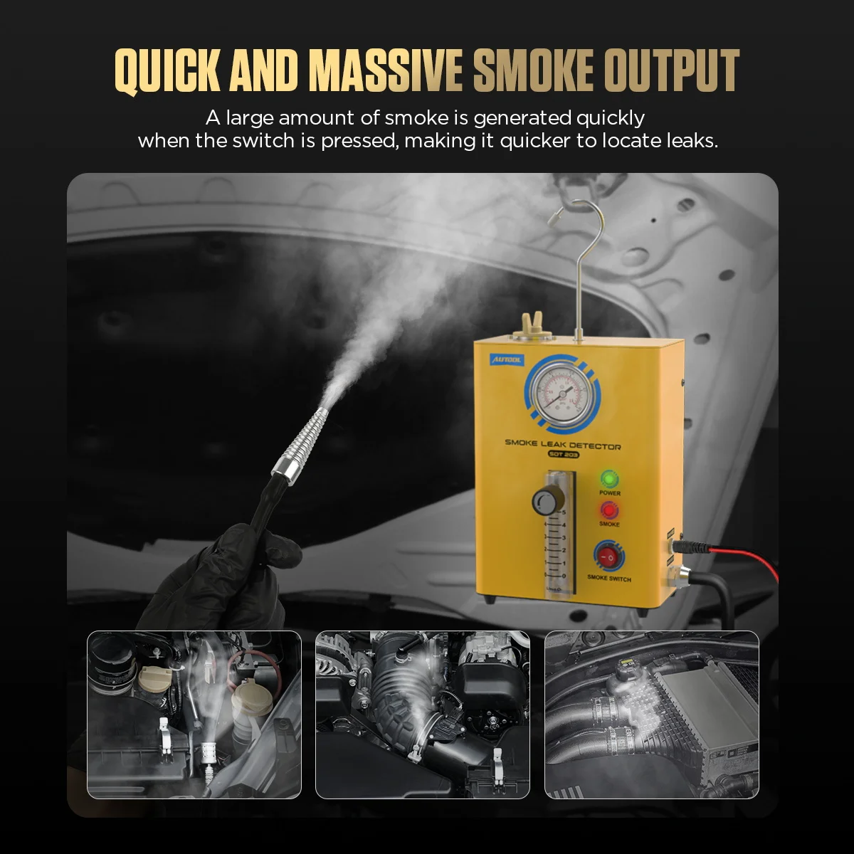AUTOOL Automotive EVAP Rauchmaschine Lecksucher Rohr-Rauchgenerator Diagnosewerkzeug für Autoreparatur Mit Druckmesser SDT203 – Detail 7