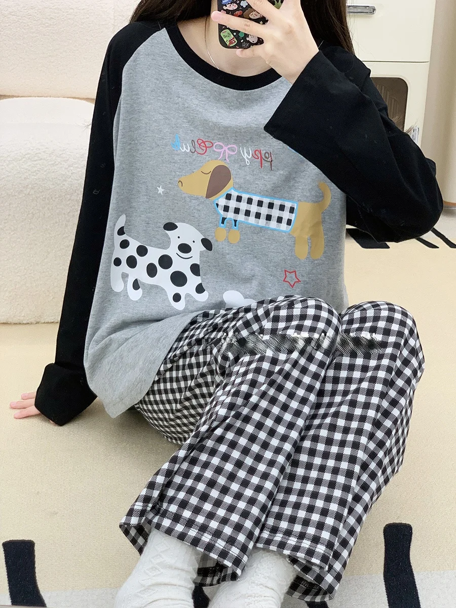 

Cotton Couples Sleepwear Long Sleeve round Neck Cartoon Print Home Clothes Men's Style Spring Autumn New Arrival Cute Dog Pat...