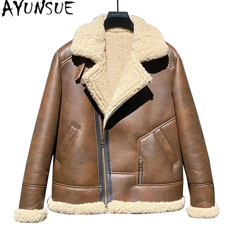 

AYUNSUE пальто из натурального меха, мужские куртки из натуральной овчины, мужские зимние теплые пальто из натурального меха, кожаная куртка, мода 2025