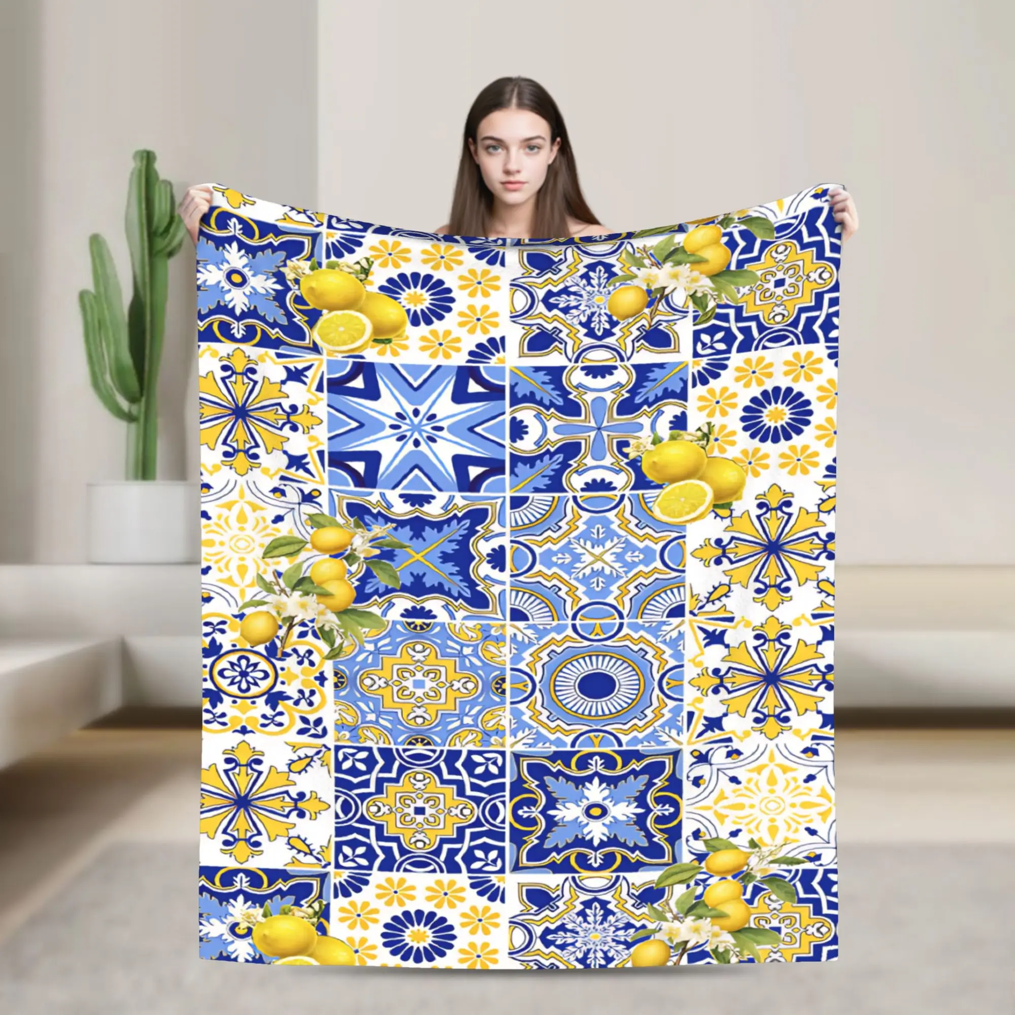 Lemon Sicily Rectangle Blanket Fleece  Relax Super Soft Throw Blanket for Sofa Plush Thin Quilt