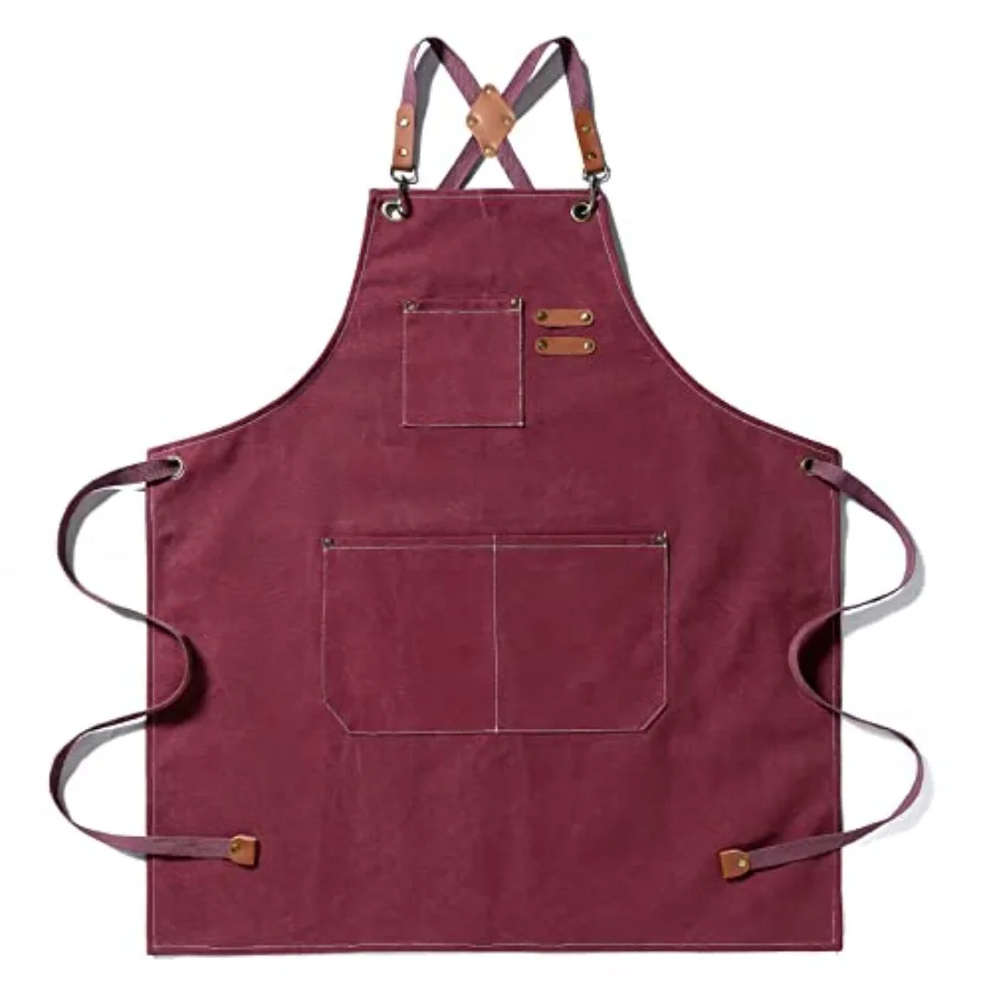 

Tosewever Canvas Cross Back Chef Cotton Aprons for Men Women with Large Pockets