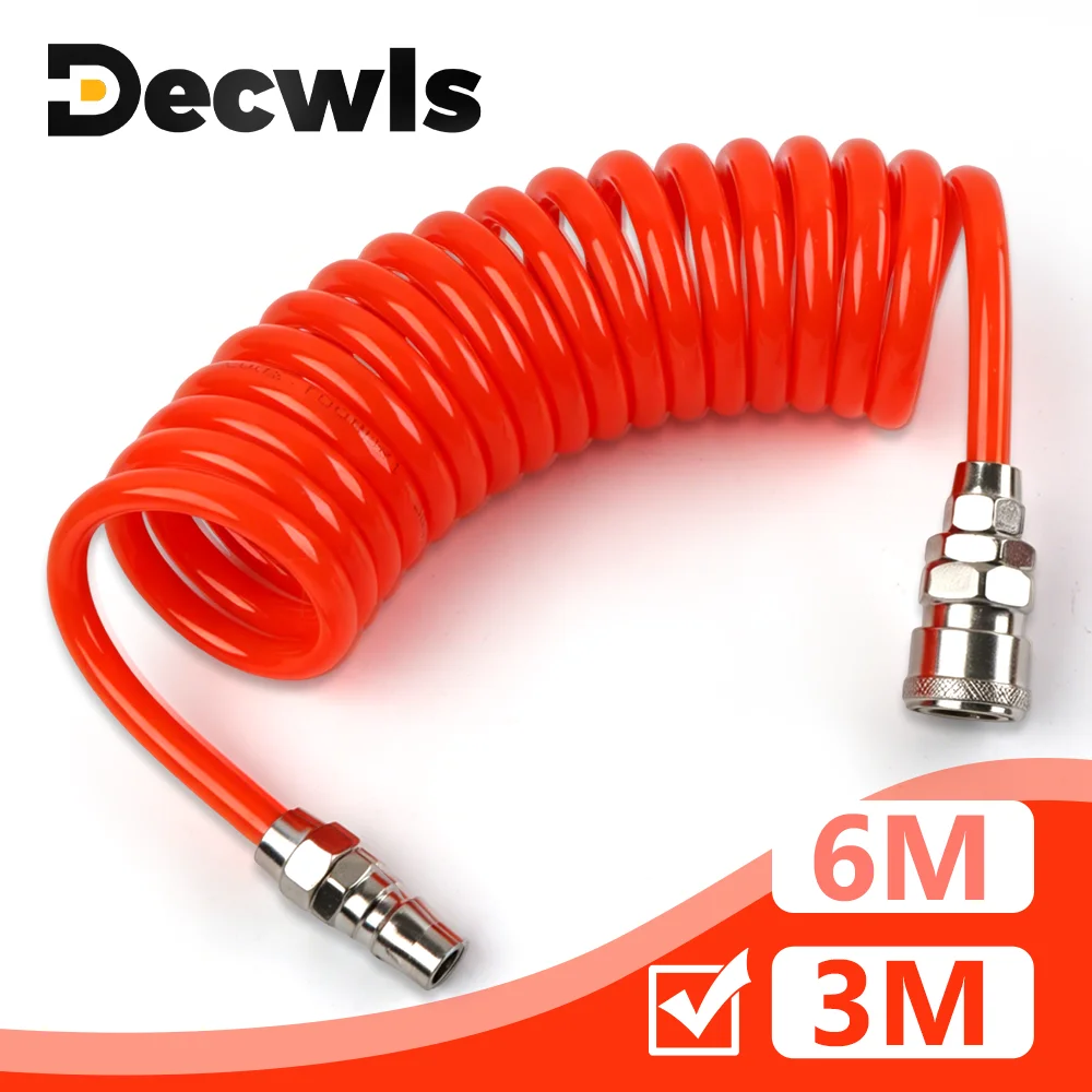 PU Spiral Air Hose High Pressure Pneumatic Tubing 3/6M Air Compressor Spring Pipe with JP Type Quick Connector Flexible Air Tool