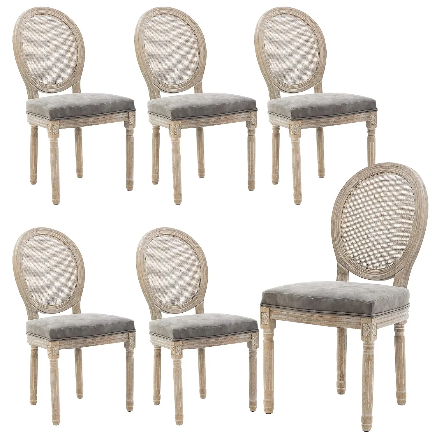 Farmhouse Leather Dining Chair Set 6 Round Rattan Back French Bistro Chair for Dining Living Kitchen Restaurant, Customized
