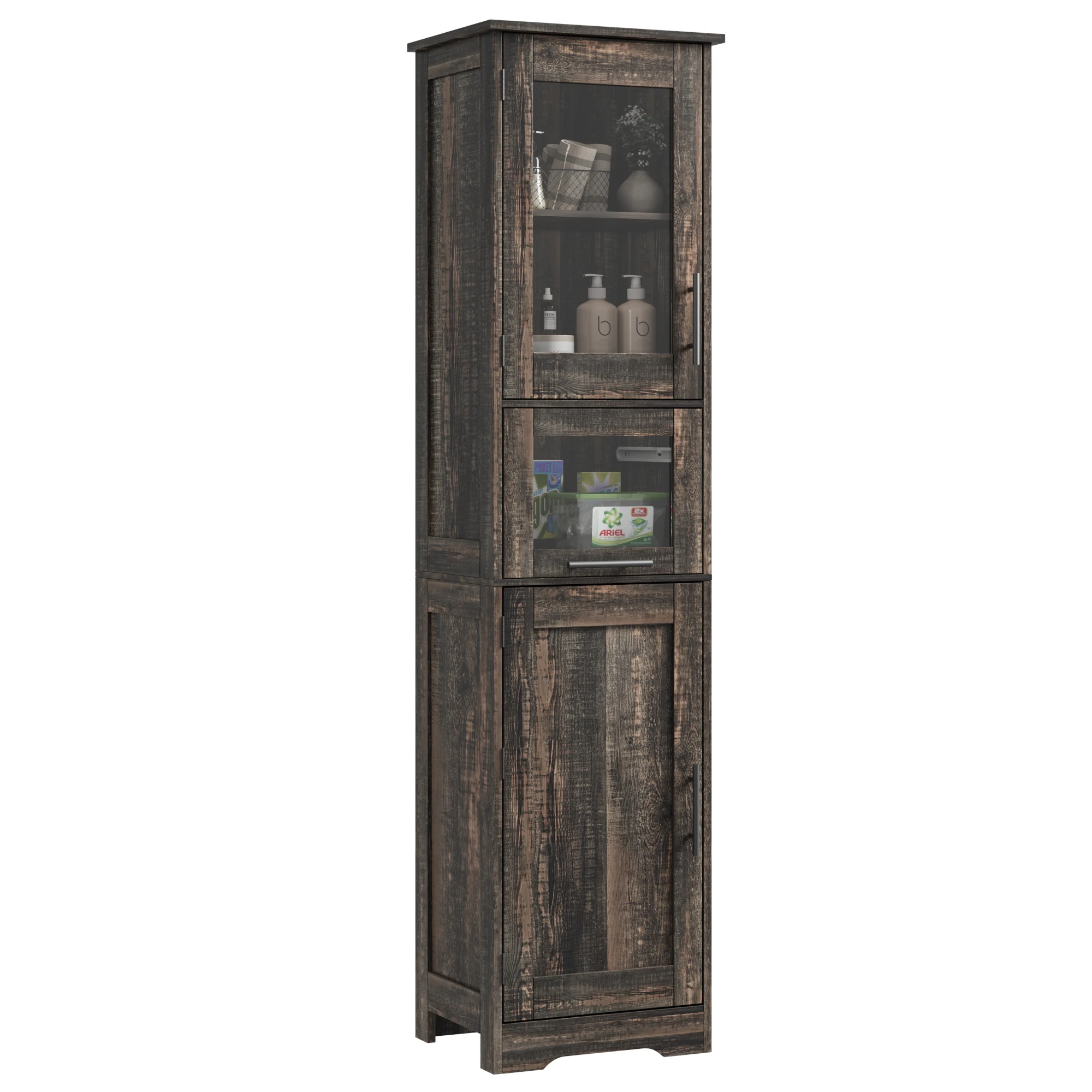 

Tall Bathroom Cabinet, Slim Bathroom Storage Cabinet, Freestanding Narrow Cabinet with Adjustable Shelves